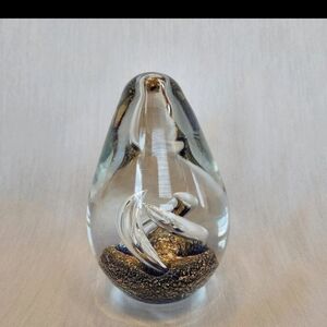 Artisan Glass Murano Style Paper Weight with Gold and Blue Details